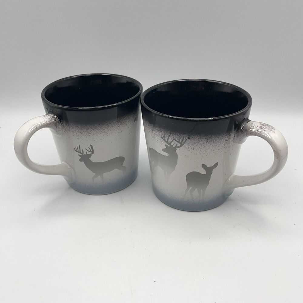 Cabela's Morning Mist Deer 14 Oz Mugs Beautiful Retired Design Gray White (2)